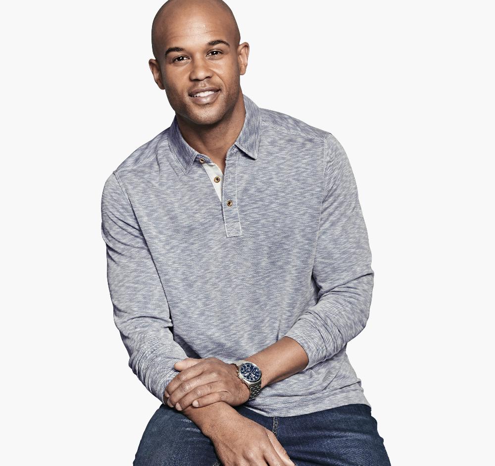 Johnston & Murphy Vintage Slub Long-Sleeve Polo Indigo