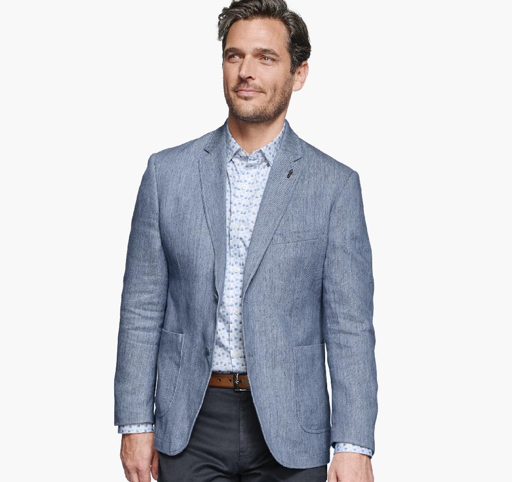 Johnston & Murphy Washed Linen-Blend Blazer Light Blue