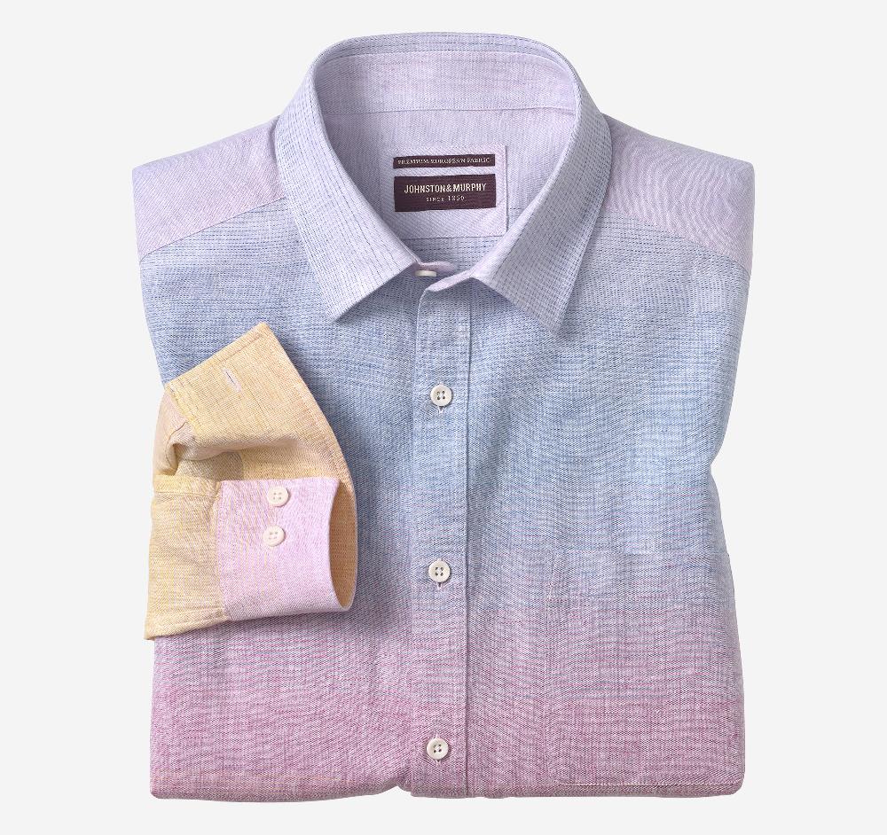 Johnston & Murphy Washed Linen-Blend Shirt Blue/Pink Ombré