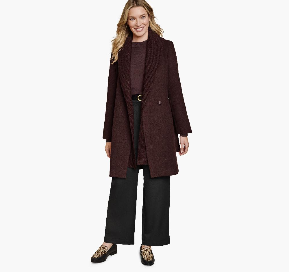 Johnston & Murphy Wool-Blend Coat With Removable Knit Collar Burgundy
