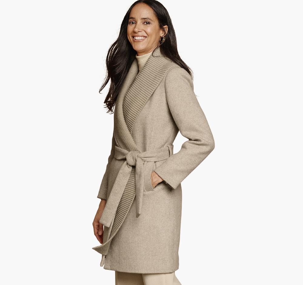Johnston & Murphy Wool-Blend Coat with Removable Knit Collar Natural