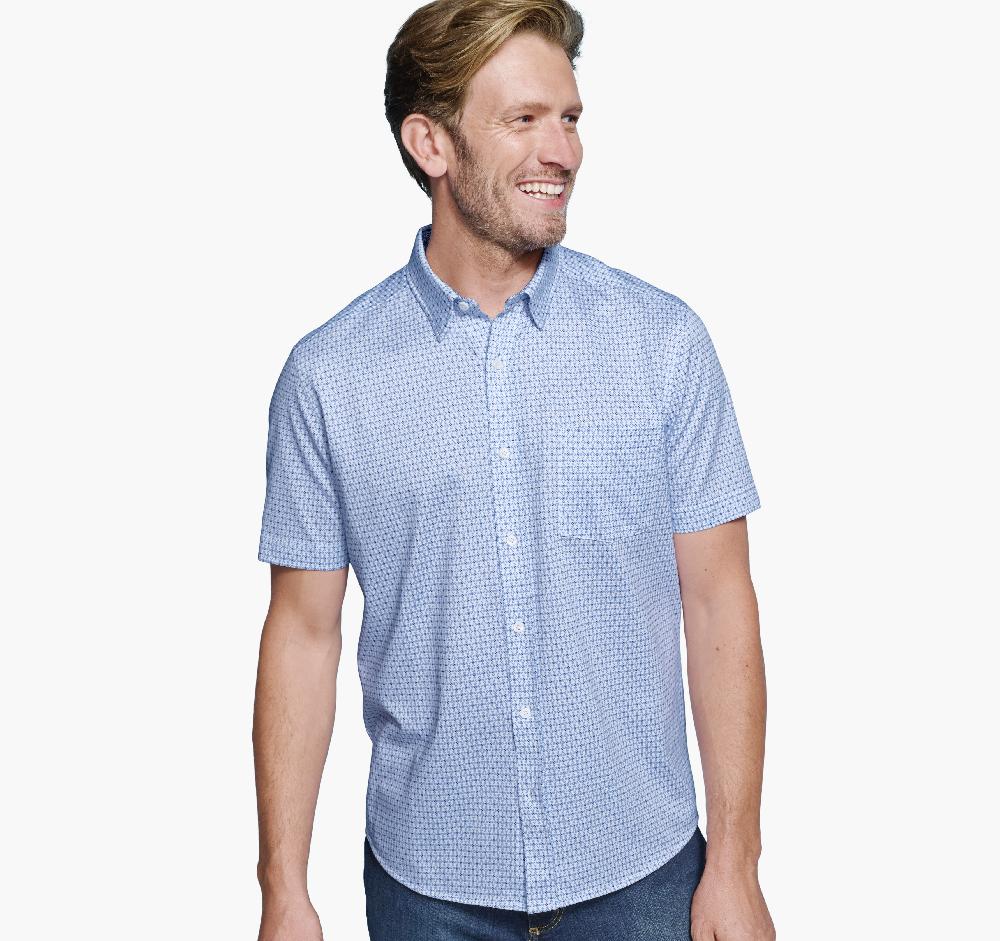 Johnston & Murphy XC Flex® Short-Sleeve Birdseye Shirt Blue Flower