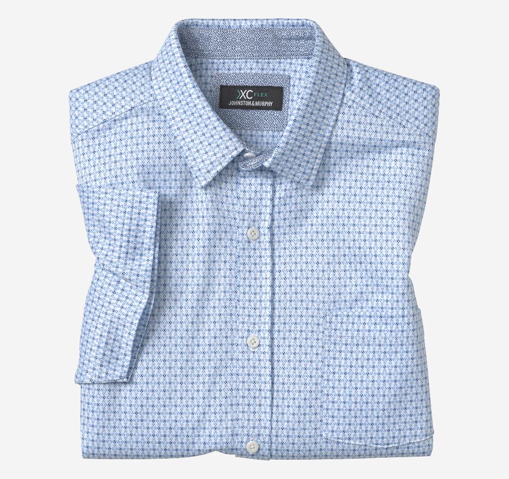 Johnston & Murphy XC Flex® Short-Sleeve Birdseye Shirt Blue Flower