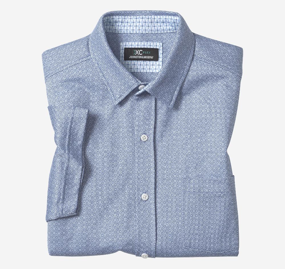 Johnston & Murphy XC Flex® Short-Sleeve Birdseye Shirt Navy Geo
