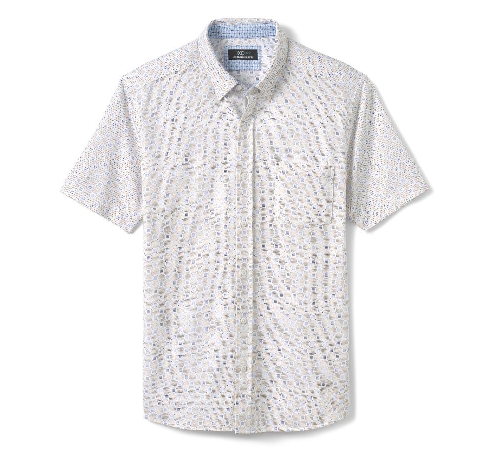 Johnston & Murphy XC Flex® Short-Sleeve Birdseye Shirt Tan Multi Dot