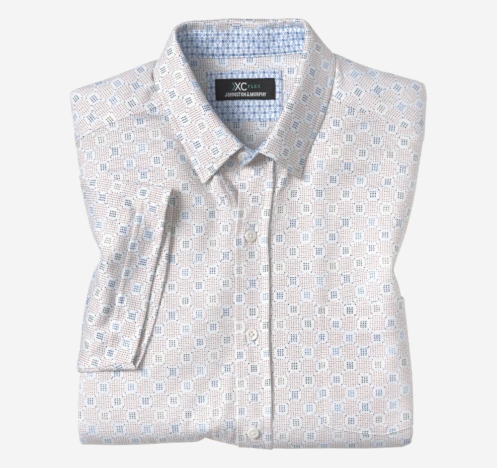 Johnston & Murphy XC Flex® Short-Sleeve Birdseye Shirt Tan Multi Dot