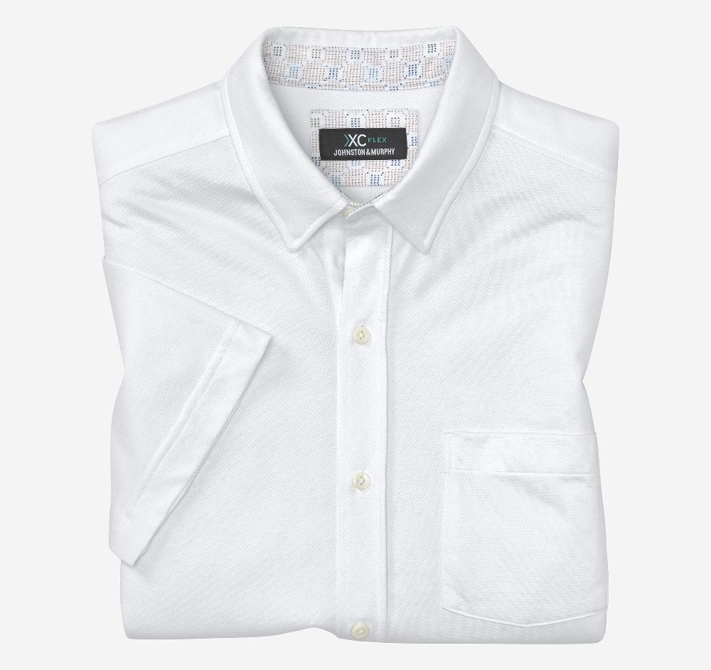 Johnston & Murphy XC Flex® Short-Sleeve Birdseye Shirt White