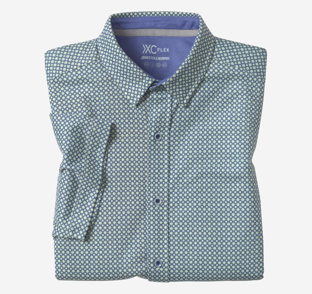 Johnston & Murphy XC Flex® Short-Sleeve Print Knit Shirt Blue Heather