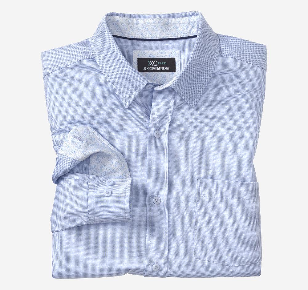 Johnston & Murphy XC Flex® Stretch Long-Sleeve Shirt Blue Birdseye