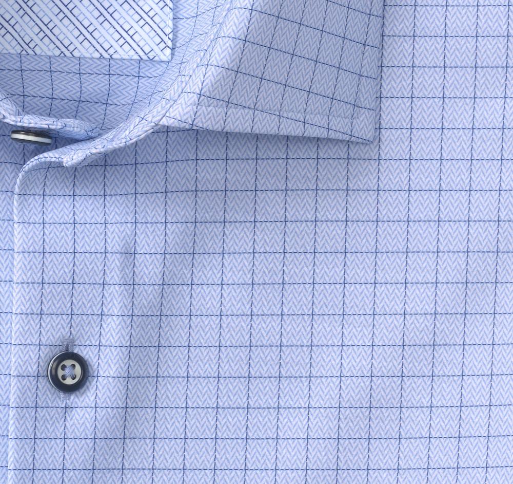 Johnston & Murphy XC4® Motion Long-Sleeve Dress Knit Shirt Blue/Navy Herringbone Grid