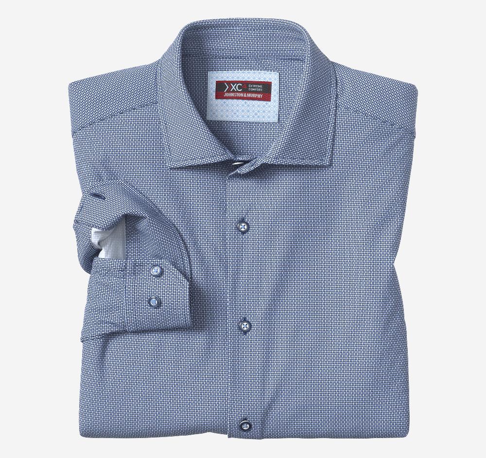 Johnston & Murphy XC4® Motion Long-Sleeve Dress Knit Shirt Navy Basketweave