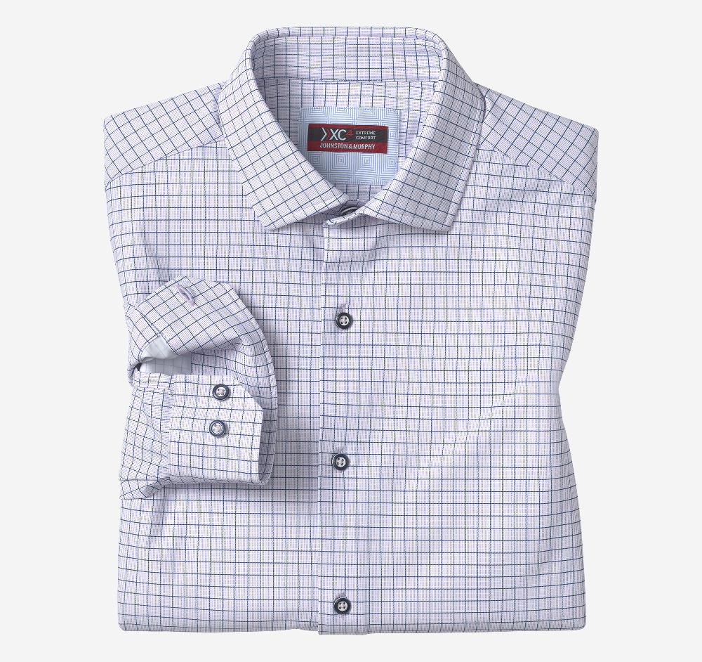 Johnston & Murphy XC4® Motion Long-Sleeve Dress Knit Shirt Purple/Navy Dotted Windowpane