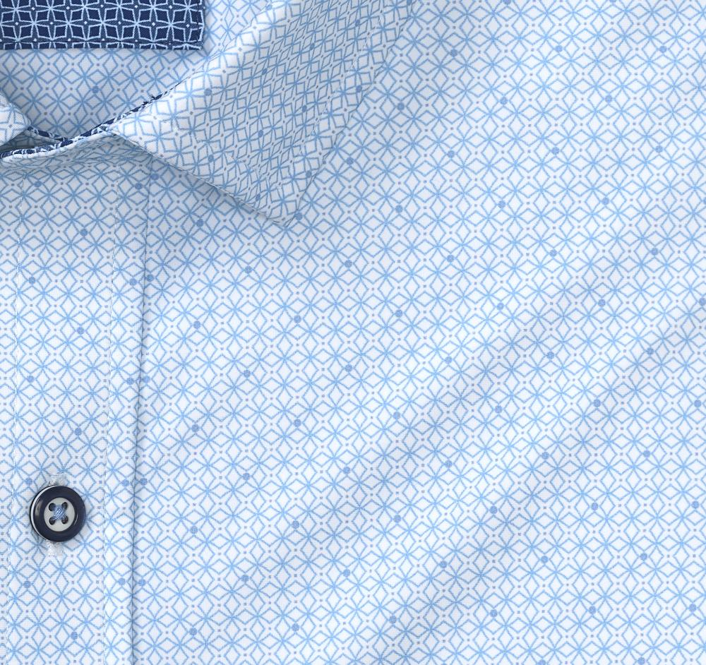 Johnston & Murphy XC4® Motion Long-Sleeve Print Knit Shirt Light Blue Star Grid