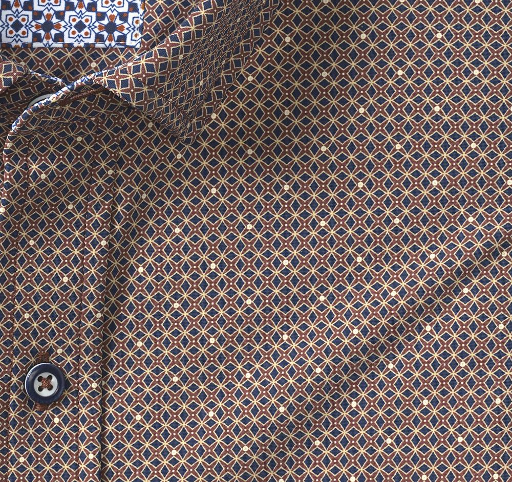 Johnston & Murphy XC4® Motion Long-Sleeve Print Knit Shirt Mahogany Star Grid