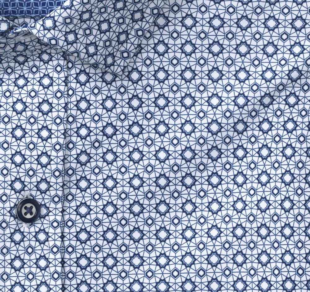 Johnston & Murphy XC4® Motion Long-Sleeve Print Knit Shirt White/Navy Diamond Web