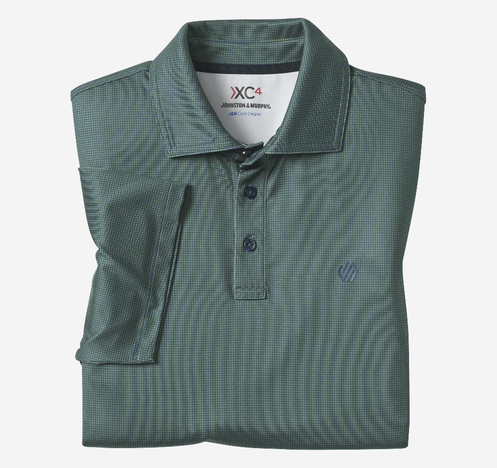 Johnston & Murphy XC4® Performance Gingham Polos + Cool Degree™ Green/Navy Mini Gingham