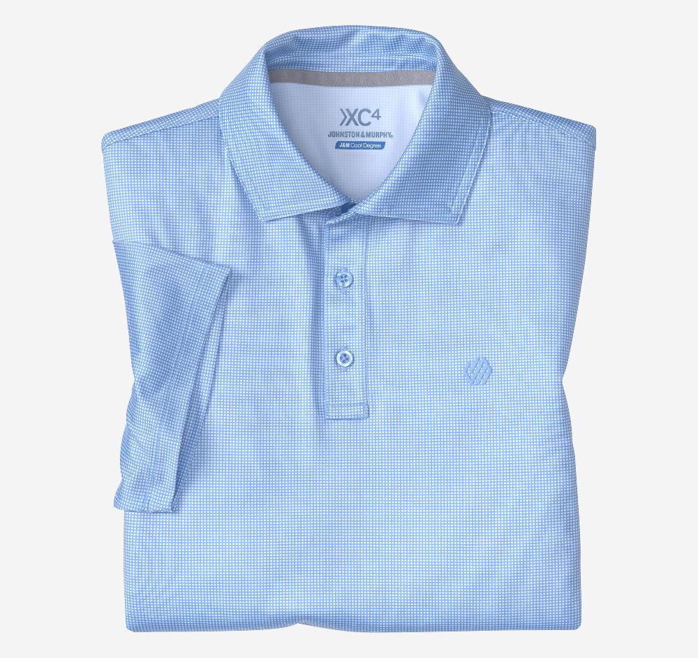 Johnston & Murphy XC4® Performance Gingham Polos + Cool Degree™ Light Blue/White Mini Gingham