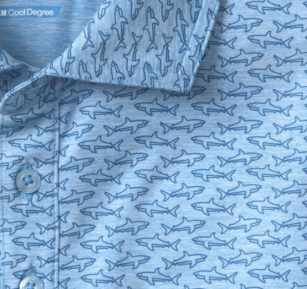 Johnston & Murphy XC4® Performance Print Polos + Cool Degree™ Blue Shark