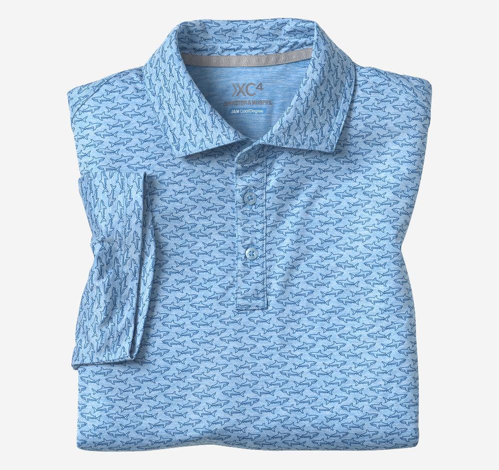 Johnston & Murphy XC4® Performance Print Polos + Cool Degree™ Blue Shark