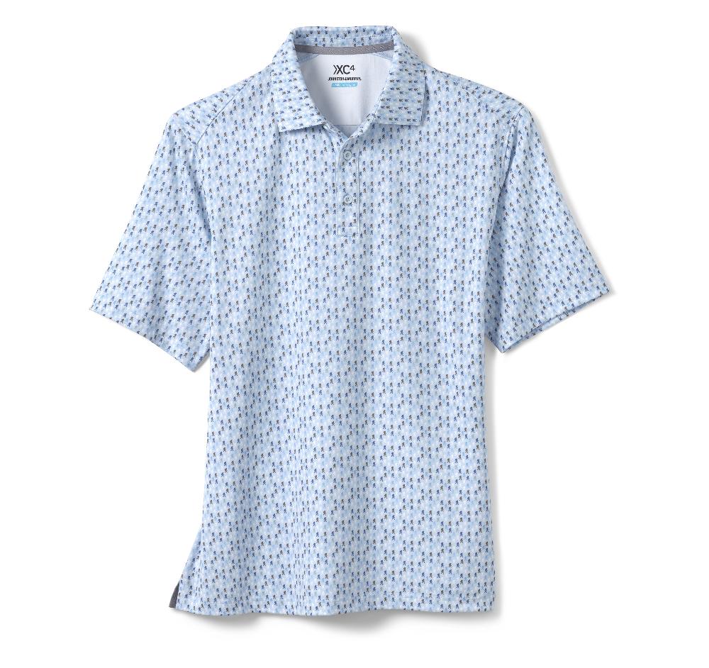Johnston & Murphy XC4® Performance Print Polos + Cool Degree™ Blue Yeti