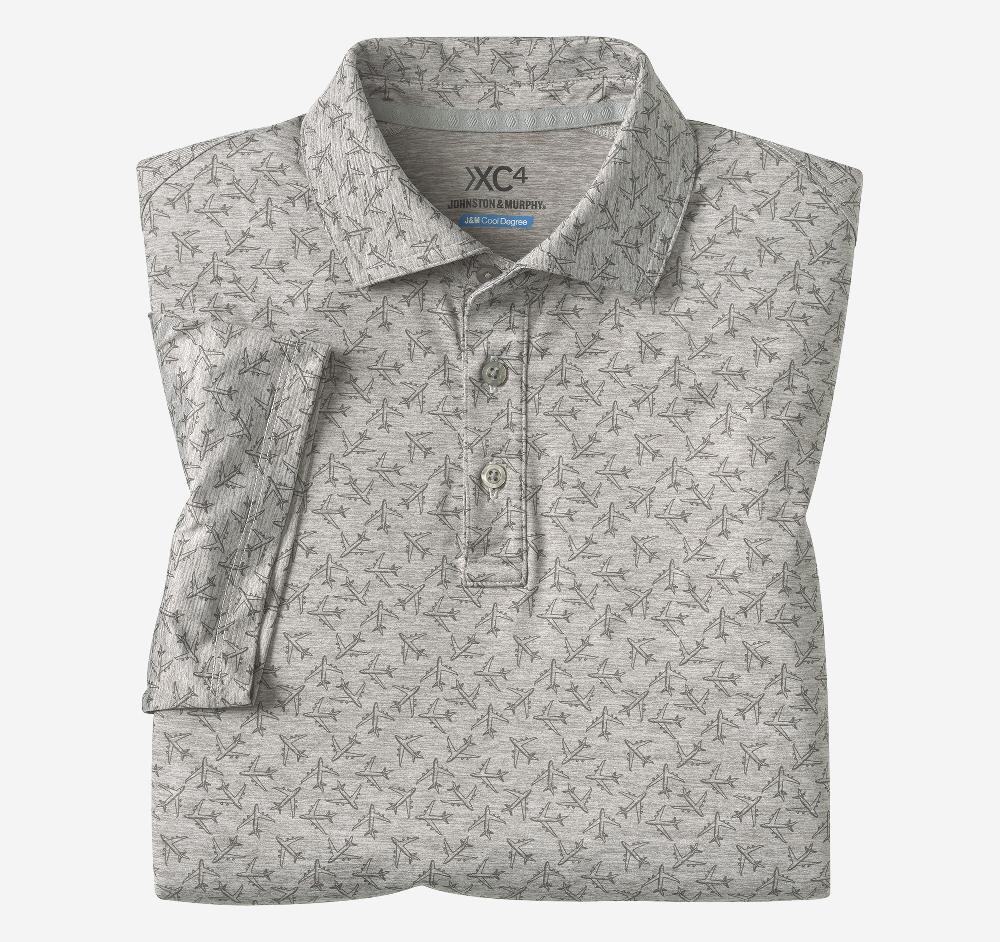Johnston & Murphy XC4® Performance Print Polos + Cool Degree™ Gray Airplane