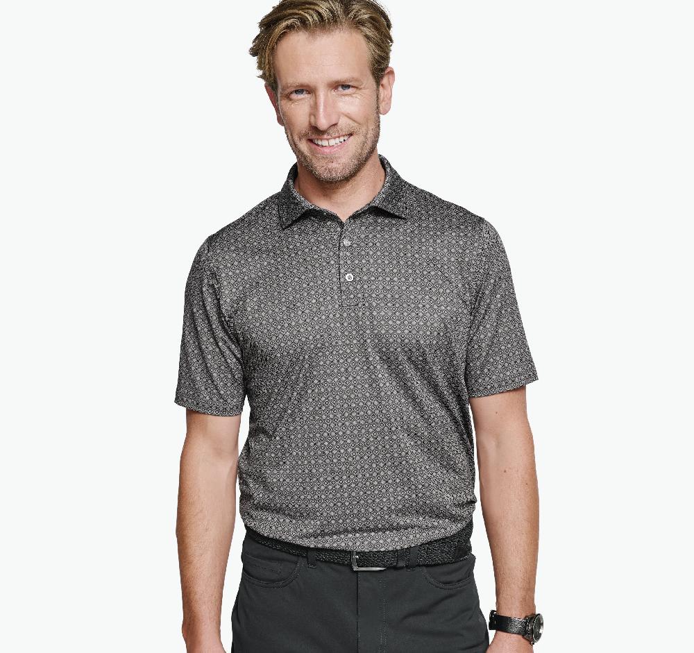 Johnston & Murphy XC4® Performance Print Polos + Cool Degree™ Gray Diamonds