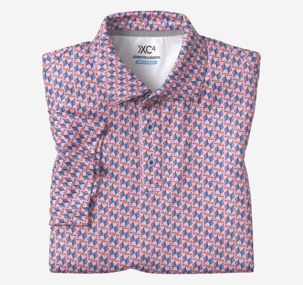 Johnston & Murphy XC4® Performance Print Polos + Cool Degree™ Pink Toucan
