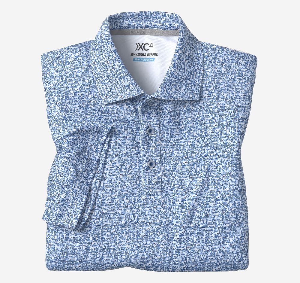Johnston & Murphy XC4® Performance Print Polos + Cool Degree™ White/Navy Boat
