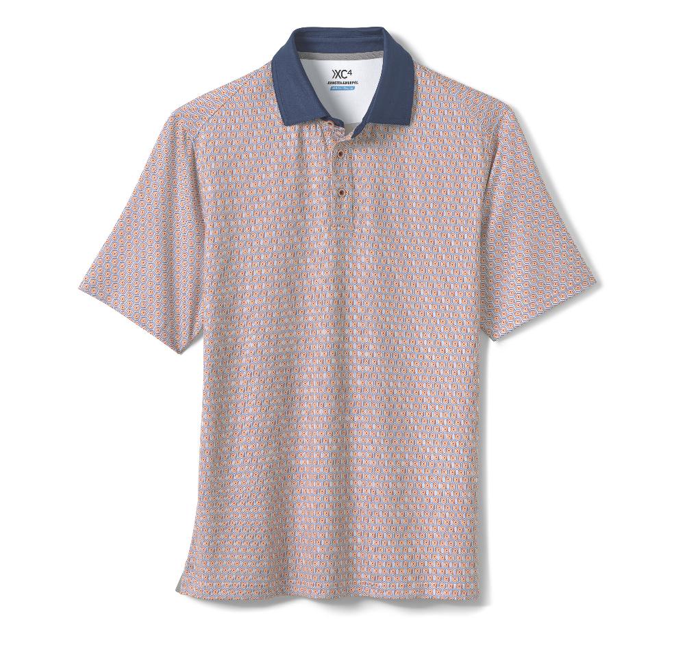 Johnston & Murphy XC4® Performance Solid-Collar Print Polos + Cool Degree™ Orange/Navy Hexagon Dot