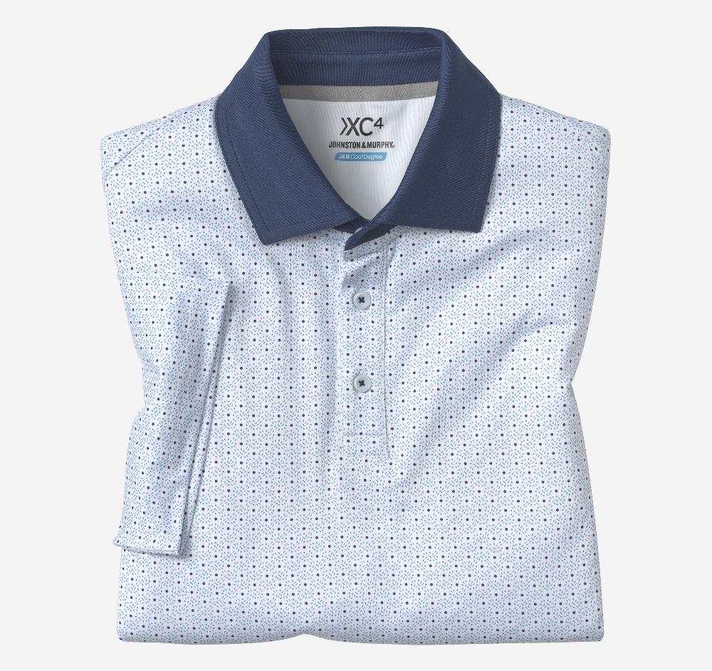 Johnston & Murphy XC4® Performance Solid-Collar Print Polos + Cool Degree™ White Dash Dot