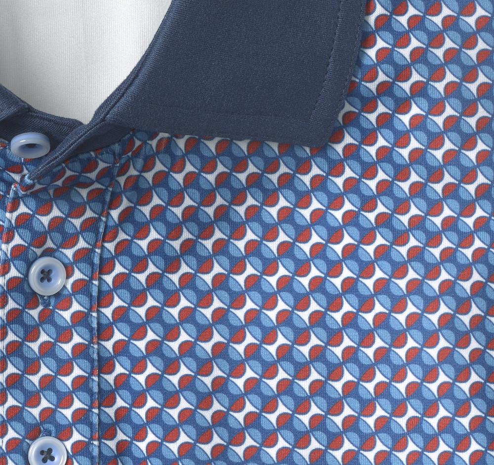Johnston & Murphy XC4® Performance Solid-Collar Print Polos + Cool Degree™ Navy/Red Slanted Oval