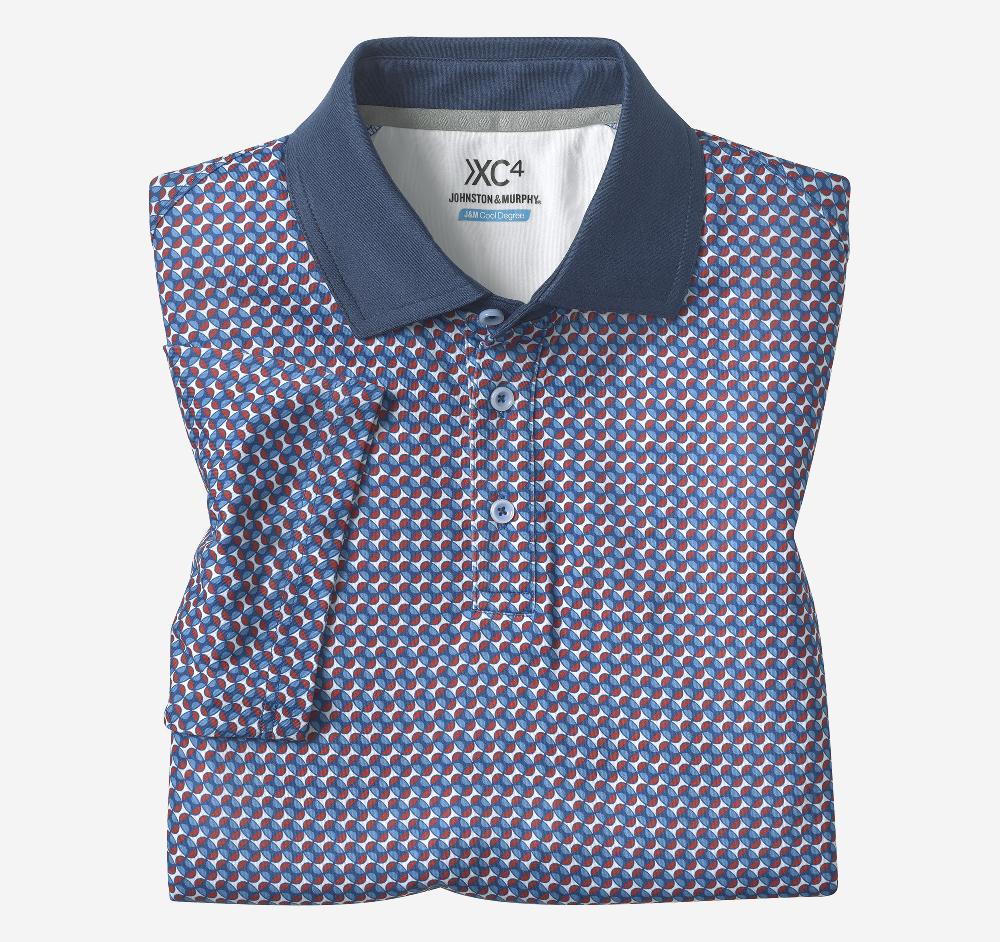 Johnston & Murphy XC4® Performance Solid-Collar Print Polos + Cool Degree™ Navy/Red Slanted Oval