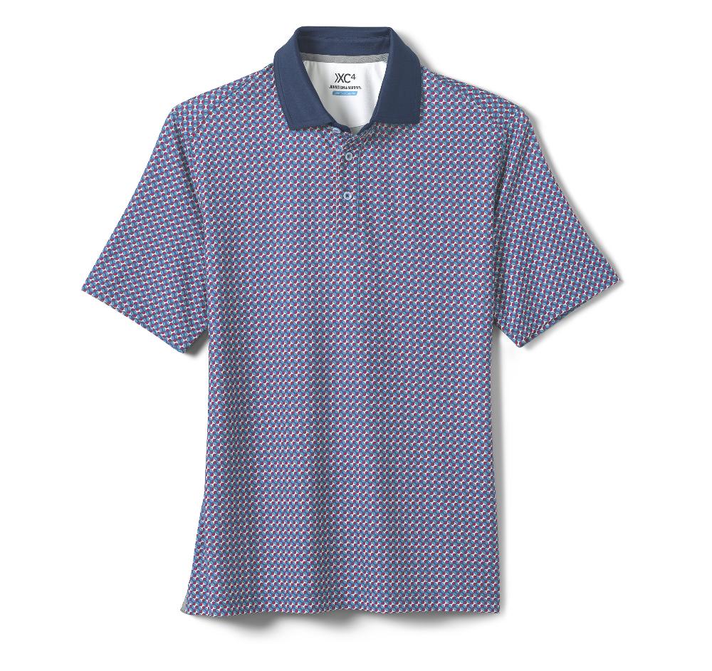 Johnston & Murphy XC4® Performance Solid-Collar Print Polos + Cool Degree™ Navy/Red Slanted Oval