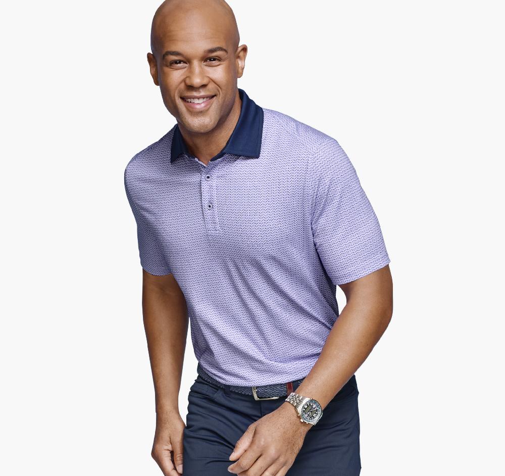 Johnston & Murphy XC4® Performance Solid-Collar Print Polos + Cool Degree™ Purple Geo