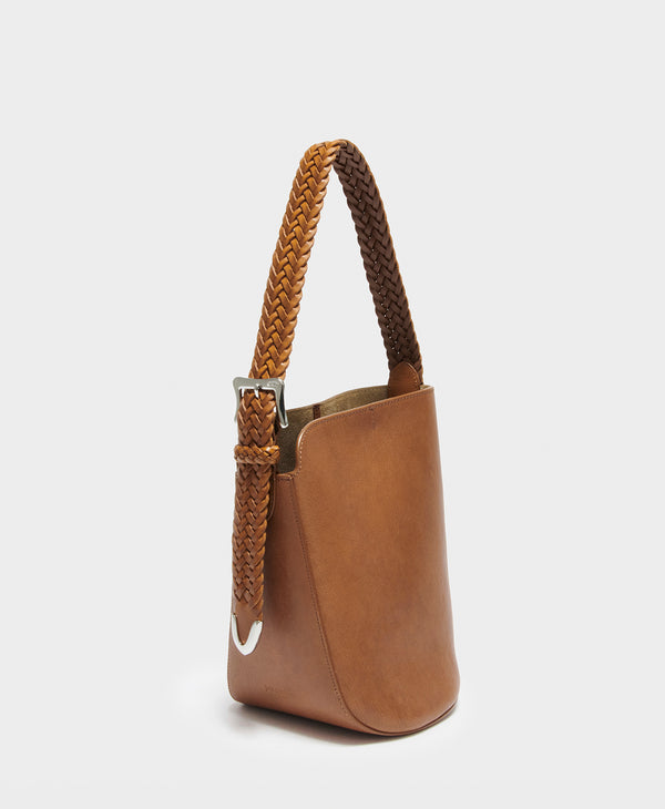 J & M Davidson Mini Quiver Bucket With Plaited Handle Tan