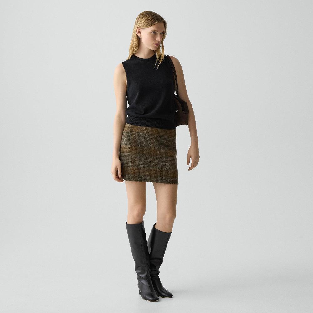J Brand A-Line Mini Skirt In Plaid Wool-Cashmere Brass Multi
