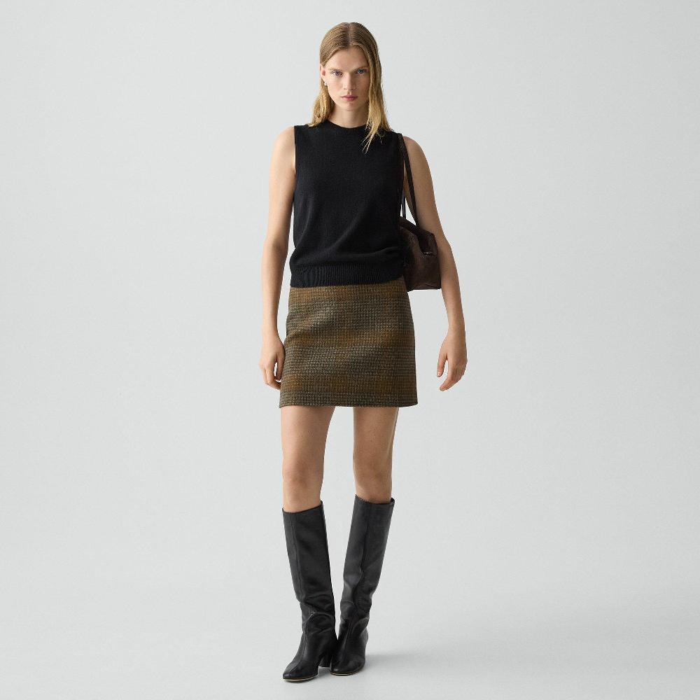 j brand A-Line Mini Skirt in Plaid Wool-Cashmere brass multi