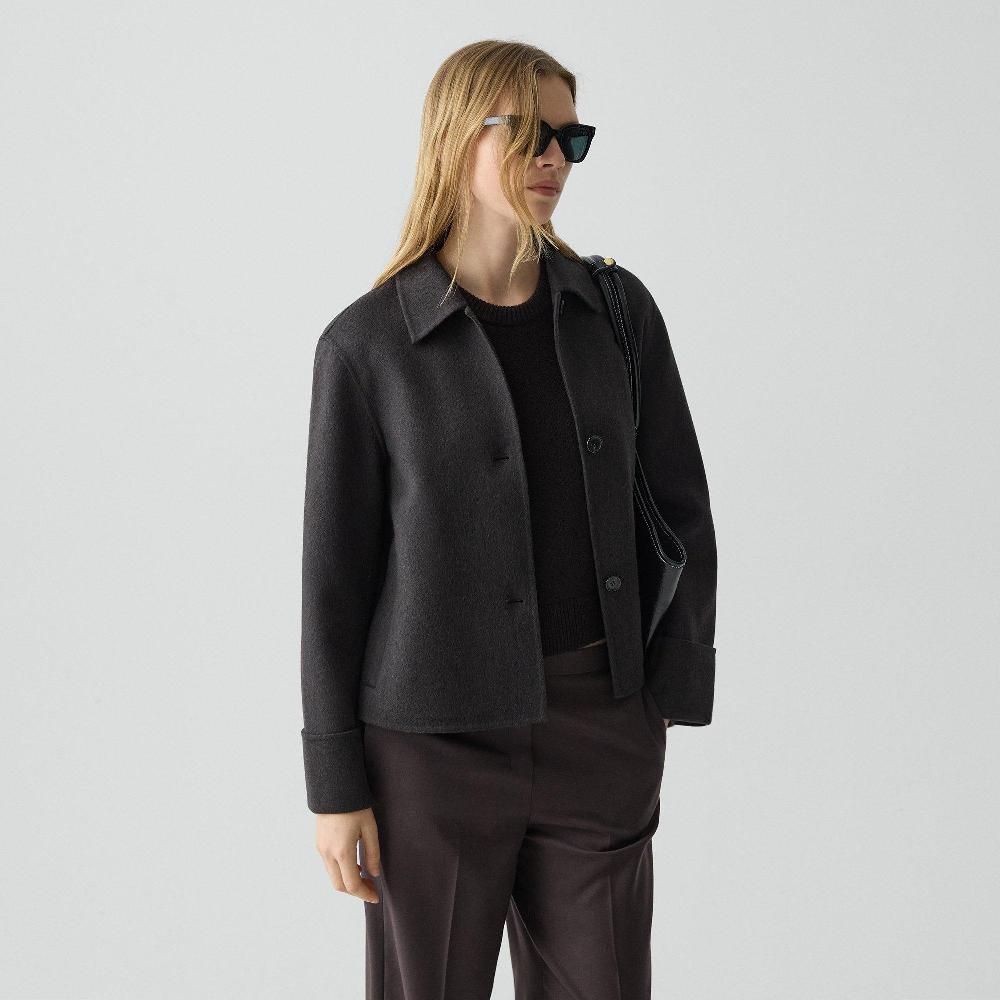 J Brand Boxy Cuff Jacket In Double-Face Wool-Cashmere Hickory Melange