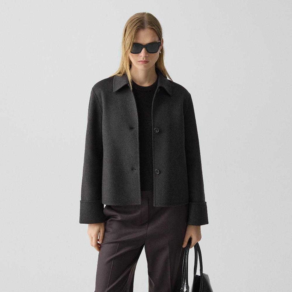j brand Boxy Cuff Jacket in Double-Face Wool-Cashmere hickory melange