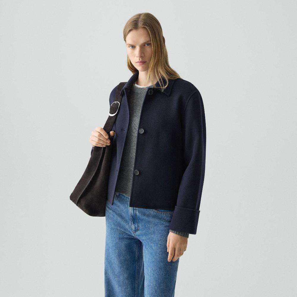 J Brand Boxy Cuff Jacket In Double-Face Wool-Cashmere New Navy
