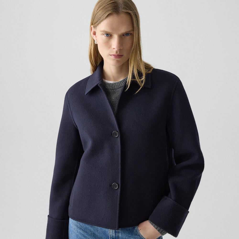 J Brand Boxy Cuff Jacket In Double-Face Wool-Cashmere New Navy