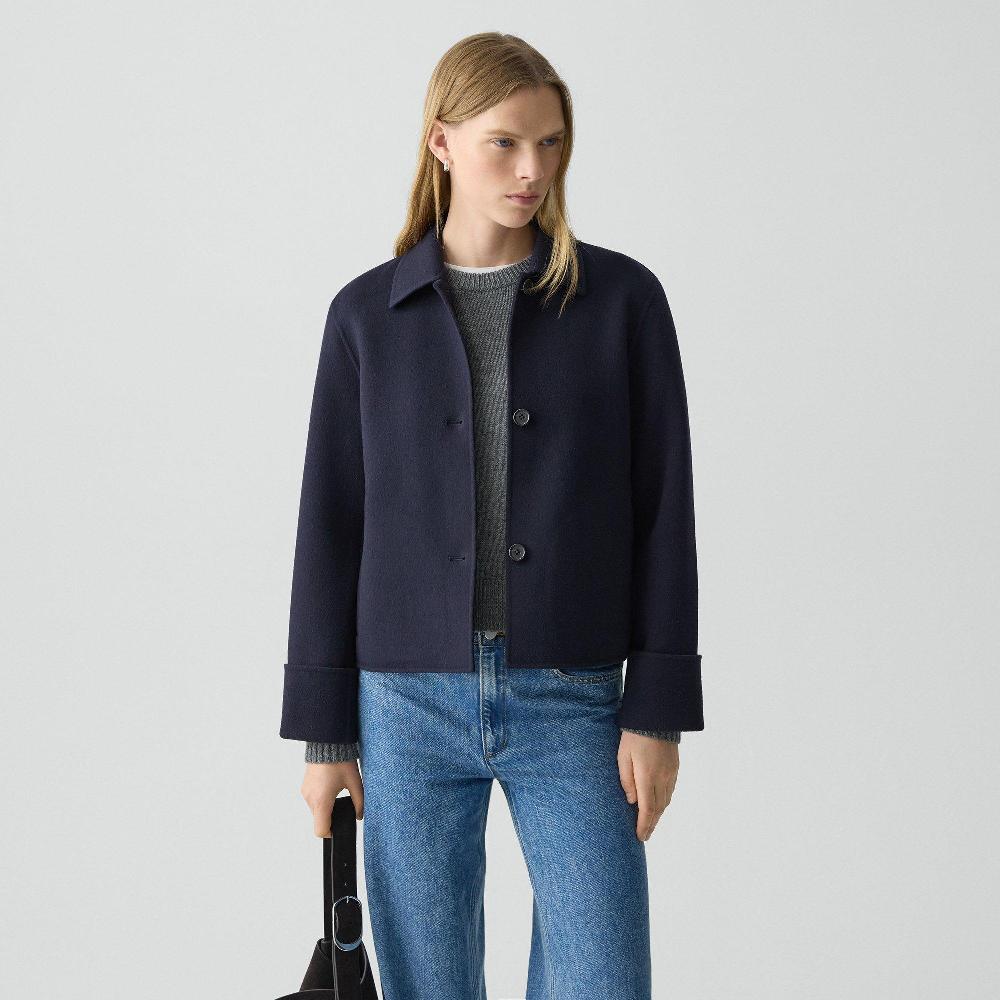 j brand Boxy Cuff Jacket in Double-Face Wool-Cashmere new navy