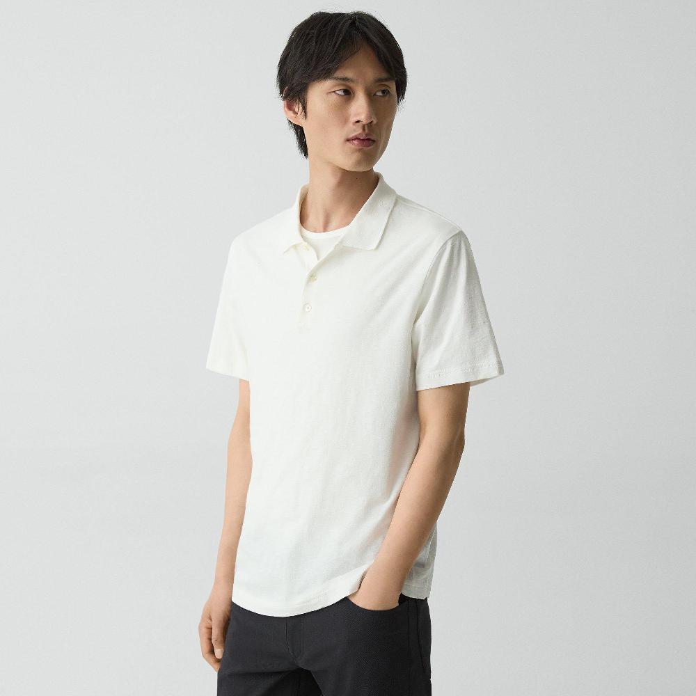 J Brand Bron Polo Shirt In Cosmos Slub Cotton White