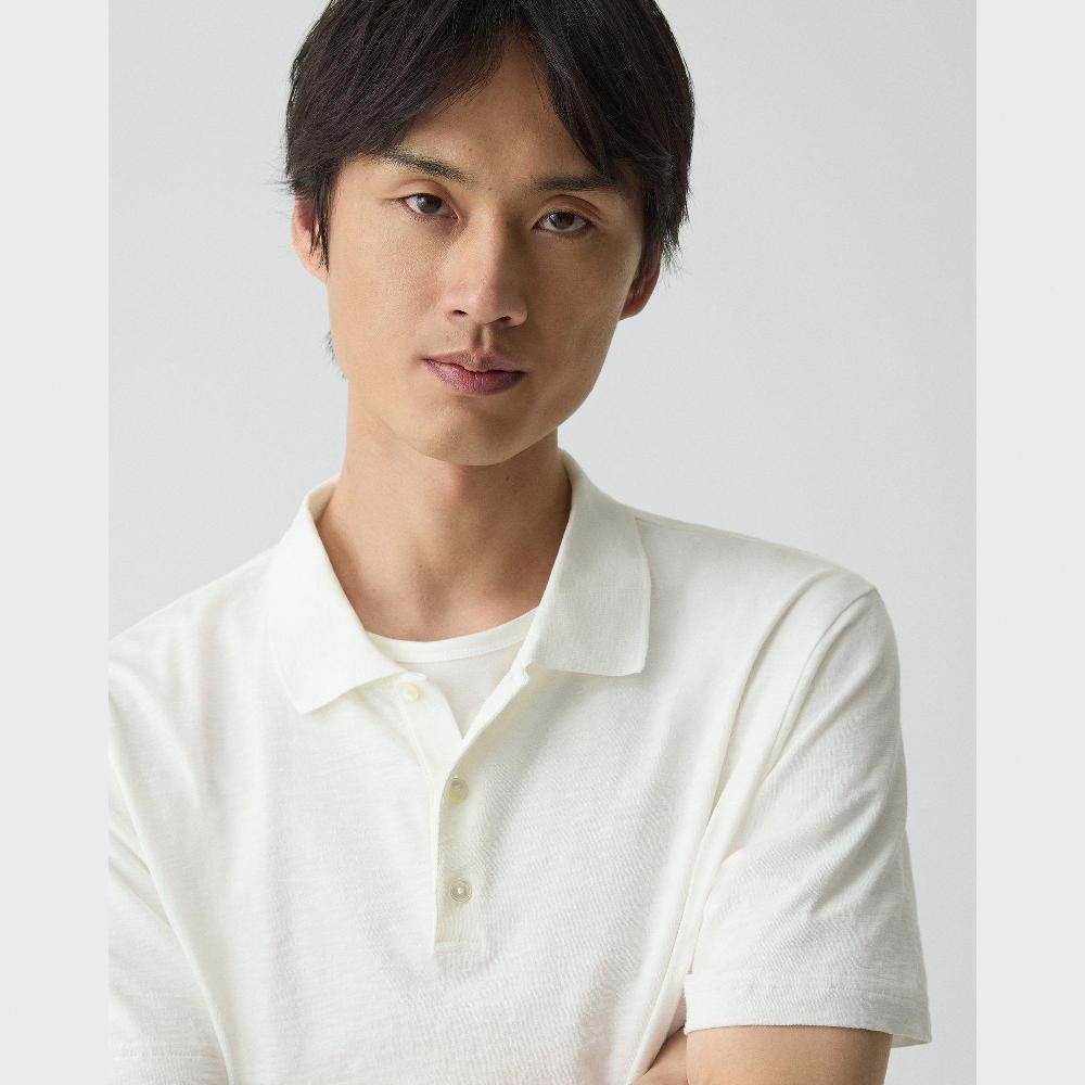 J Brand Bron Polo Shirt In Cosmos Slub Cotton White
