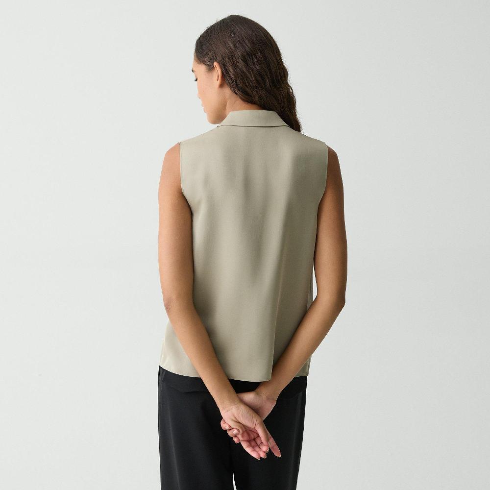 J Brand Camp Collar Blouse In Silk Georgette Soft Taupe