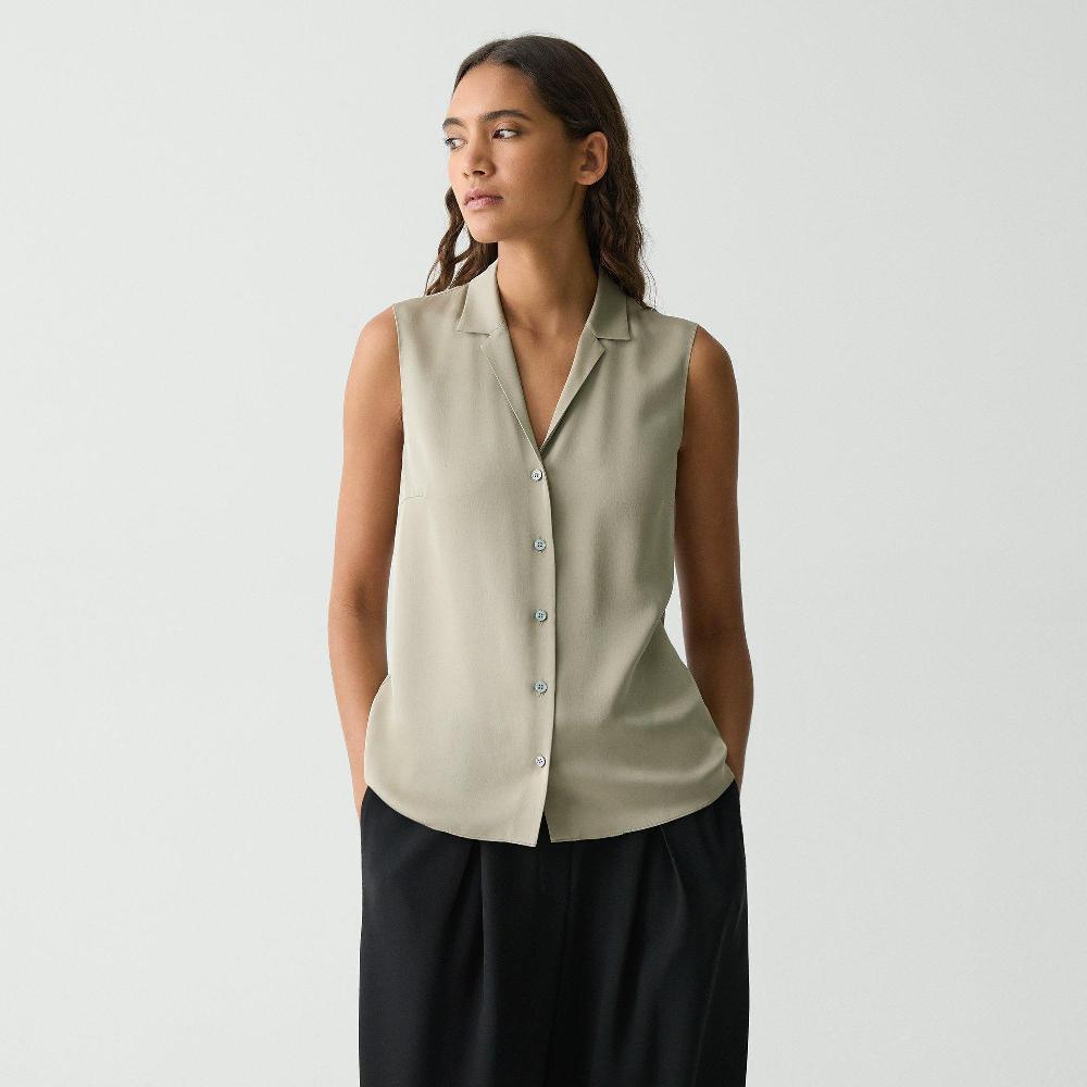 j brand Camp Collar Blouse in Silk Georgette soft taupe
