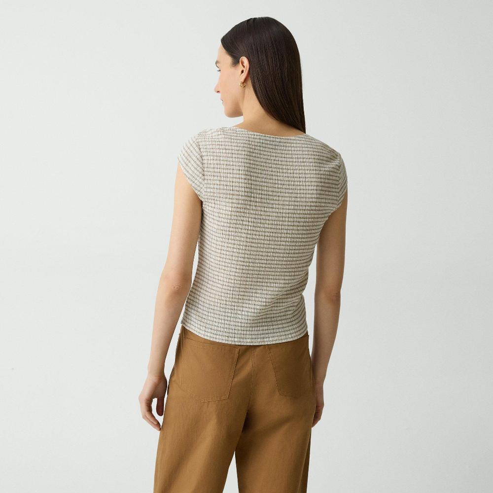 J Brand Cap Sleeve Top In Crinkle Check Taupe Multi