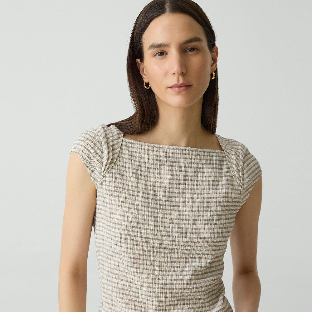 J Brand Cap Sleeve Top In Crinkle Check Taupe Multi