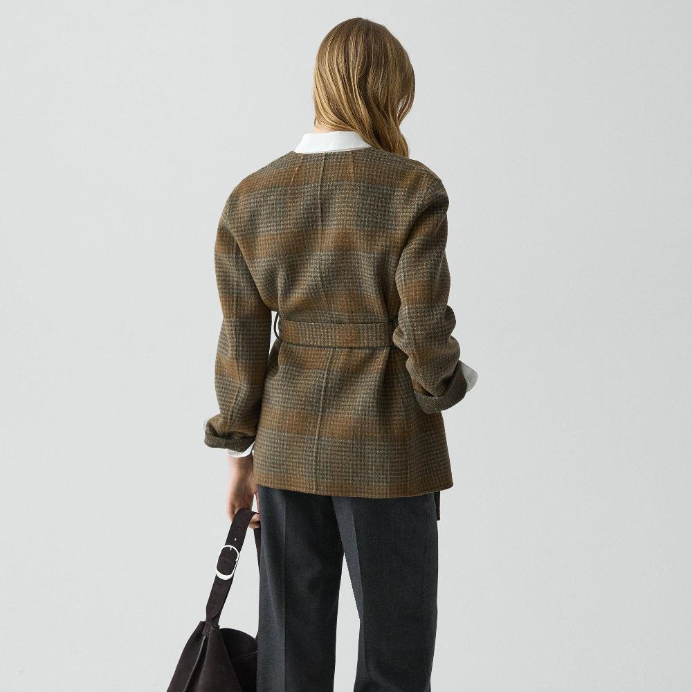 J Brand Cardigan Jacket In Plaid Wool-Cashmere Brass Multi