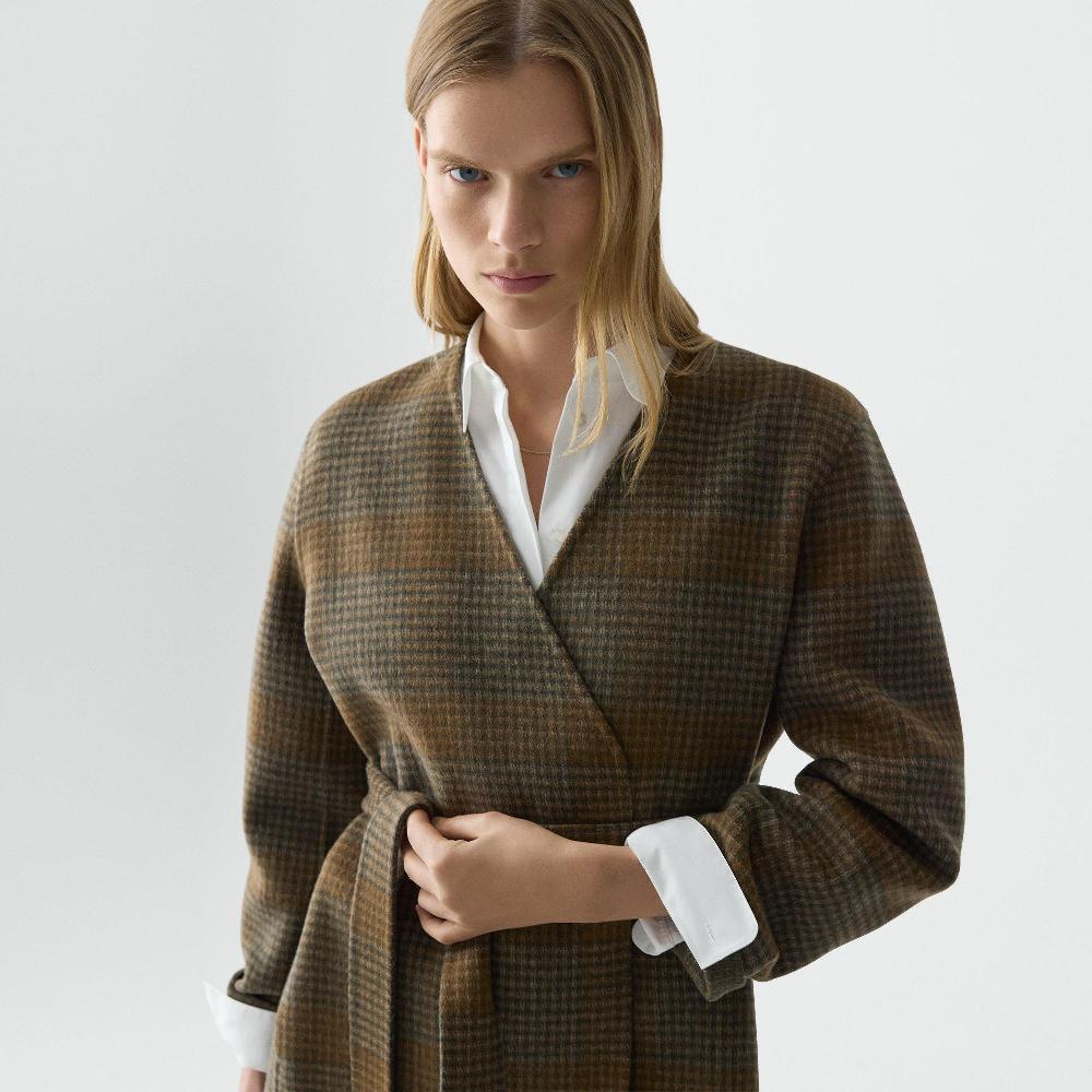 J Brand Cardigan Jacket In Plaid Wool-Cashmere Brass Multi